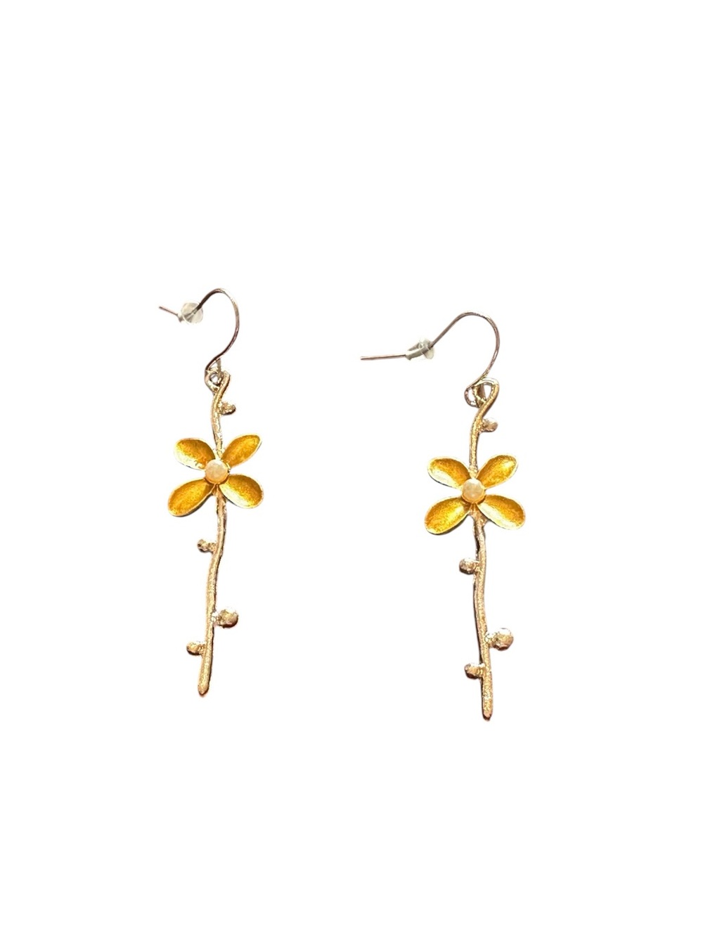 Boho Abstract Flower Mixed Metal Drop Earrings